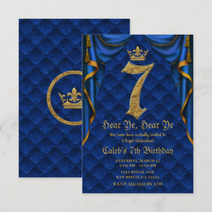 Convites Festa de 7 Anos 7º Aniversário Coroa Azul Royal Do