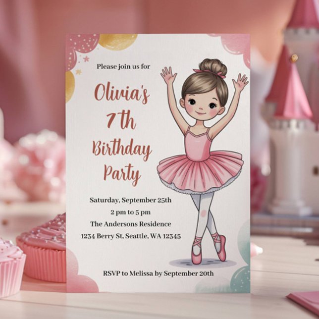 Convites Festa de 7 Anos da Bailarina Crianças Fofas (Criador carregado)