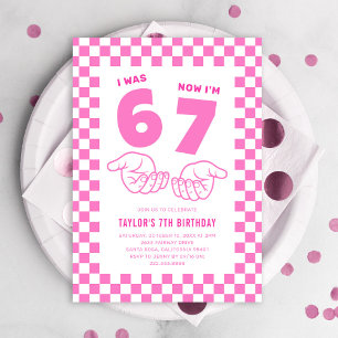 Convites Festa de 7 anos do Kids Trend Meme 67 Rosa
