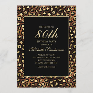 Convites Festa de 80 anos Bronze Dourado Leopardo Preto
