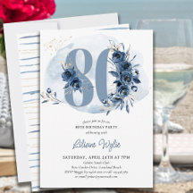 Festa de 80 Anos Coastal Blue Floral Número 80