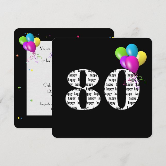 Convites Festa de 80 anos com buquê de balões (Frente/Verso)