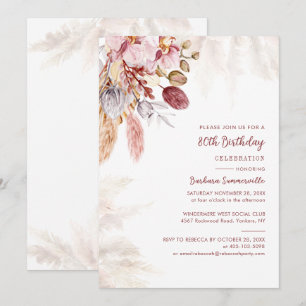 Convites Festa de 80 Anos com Grama das Pampas em Terracota