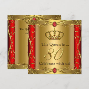 Convites Festa de 80 anos da Rainha ou Rei Regal Red Gold