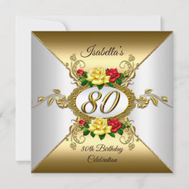 Convites Festa de 80 Anos de Idade Rosas Douradas vermelhas