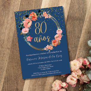 Convites Festa de 80 Anos Elegante e Chique com Flores Espa