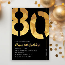 Convites Festa de 80 anos elegante preta e dourada