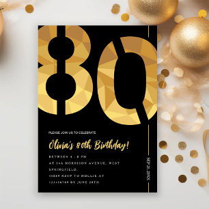 Convites Festa de 80 anos elegante preta e dourada