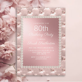 Convites Festa de 80 Anos Elegante Rosa Bege Branco
