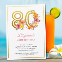 Festa de 80 Anos Número 80 Dourado Floral Bonito I