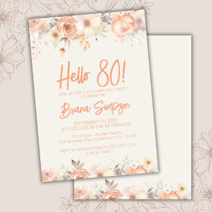Convites Festa de 80 Anos Peach Bege Marfim Floral