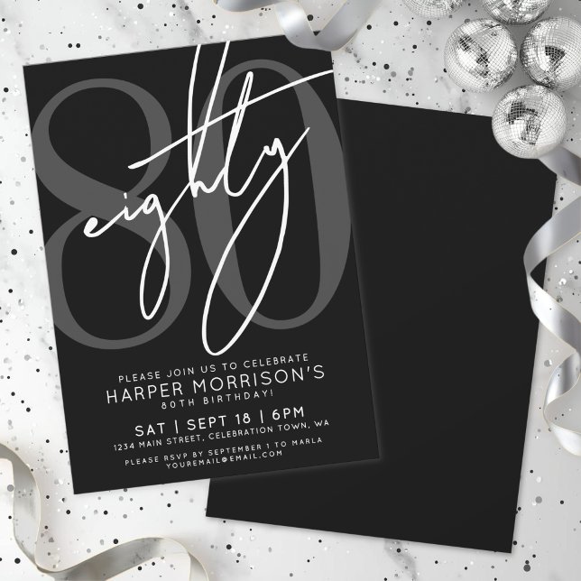 Convites Festa de 80 Anos Preta (Black 80th Birthday Party Invitation)