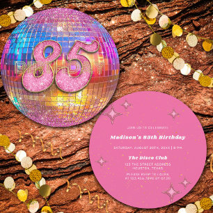 Convites Festa de 85 Anos Bola de Discoteca Dourada Brilho 