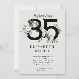 Convites Festa de 85 anos Elegante Floral Branco Creme