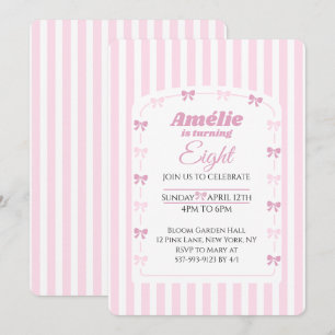 Convites Festa de 8 Anos da Coquete Sweet Pink Bow