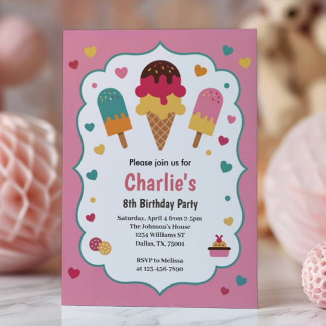 Convites Festa de 8 Anos do Sorvete das Meninas Lindas (Criador carregado)