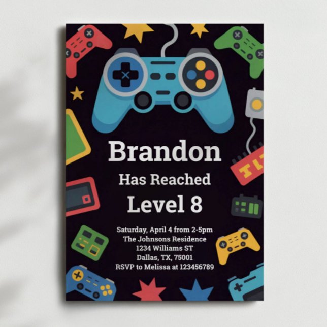 Convites Festa de 8 Anos dos Meninos Gamer Level Up (Criador carregado)