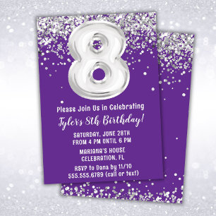 Convites Festa de 8 anos Purple Silver