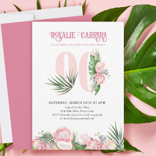 Convites Festa de 90º Aniversário Protea Rosa Tropical Núme