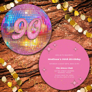 Convites Festa de 90 Anos Bola de Discoteca Brilho Dourado