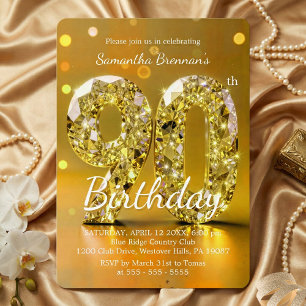 Convites Festa de 90 anos com Brilho de Diamante Amarelo El
