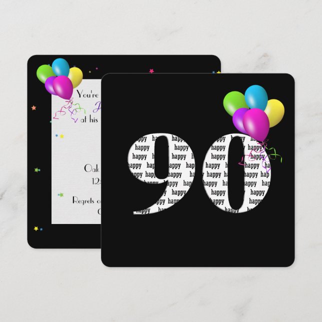 Convites Festa de 90 anos com um monte de balões (Frente/Verso)
