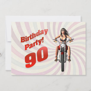 Convites festa de 90 anos com uma garota numa moto
