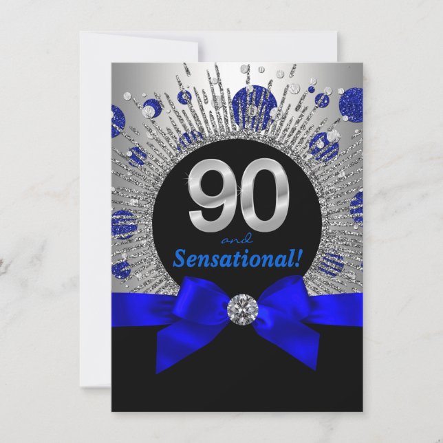 Convites Festa de 90 anos da Mulher Azul Real e Prata (Frente)