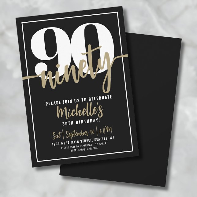 Convites Festa de 90 Anos de Noventa Modernos (Ninety Modern 90th Birthday Party Invitation )