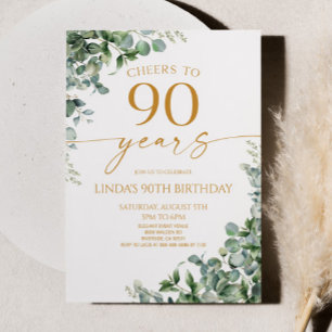 Convites Festa de 90 Anos Green Eucalyptus Gold