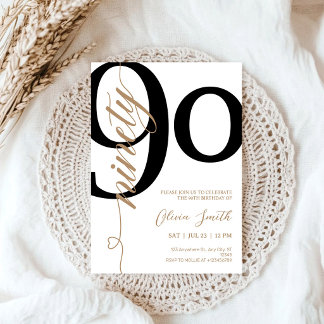 Convites Festa de 90 Anos Moderna Branca e Dourada