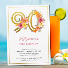 Festa de 90 Anos Número 90 Dourado Floral Bonito