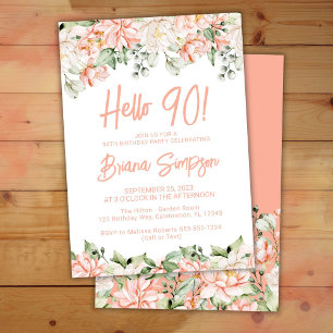 Convites Festa de 90 Anos Peach Blush Ivory Floral