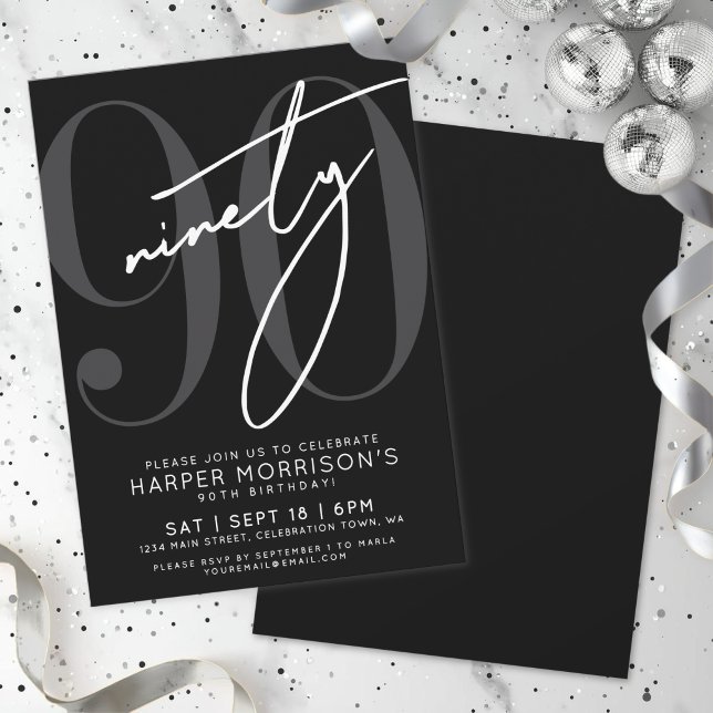 Convites Festa de 90 Anos Preta (Black 90th Birthday Party Invitation )