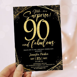 Convites Festa de 90 Anos Preto Dourado Brilhante