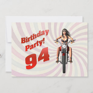 Convites festa de 94º aniversário com uma garota numa moto