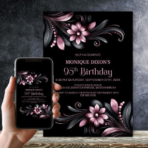 Convites Festa de 95 anos Black Pink Floral