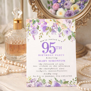 Convites Festa de 95 Anos Petite Rosa Roxa Floral