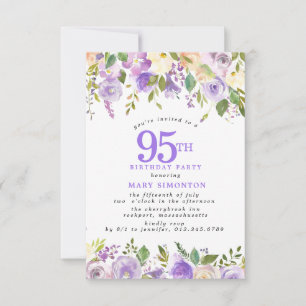 Convites Festa de 95 Anos Petite Rosa Roxa Floral