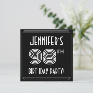 Convites Festa de 98 Anos: Estilo Art Déco c/ Nome Personal