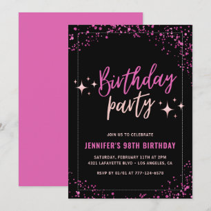 Convites Festa de 98 anos Pink Black Glitter Glam