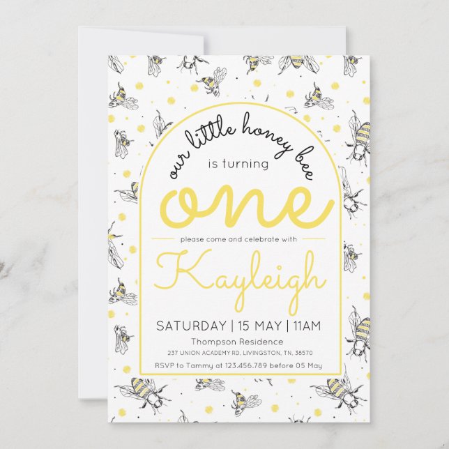 Convites Festa de Abelhas no primeiro aniversario de Abelha (Frente)