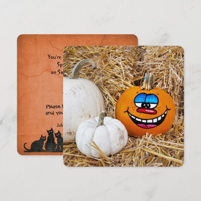 Convites Festa de Abóbora do Dia das Bruxas (Frente/Verso)