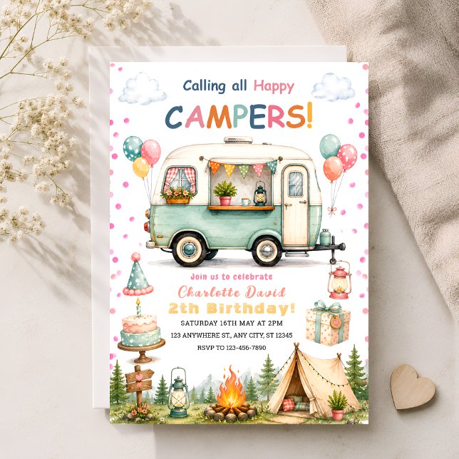 Convites Festa de Acampamento para Meninas de 2 anos (Criador carregado)