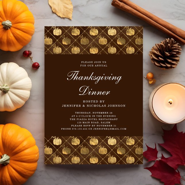 Convites Festa de Ação de Graças do Abóbora Elegante (Elegant Pumpkin Thanksgiving Dinner Party Invitation)