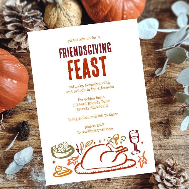 Convites Festa de Ação de Graças e Amizade Jantada (Whimsical Thanksgiving Friendsgiving Dinner Party Invitation
)