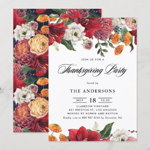 Convites Festa de Ação de Graças Floral de Amarílis Vermelh