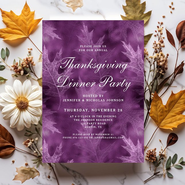 Convites Festa de Ação de Graças Jantar de Folhas de Outono (Modern Fall Leaves Thanksgiving Dinner Party Invitation)