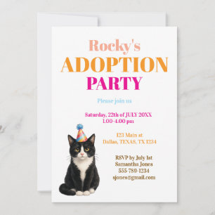 Convites Festa de Adoção Dia da Captura Gato Tuxedo Animal 