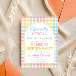 Convites Festa de Adoção Oficial Pastel Plaid Oficialmente
